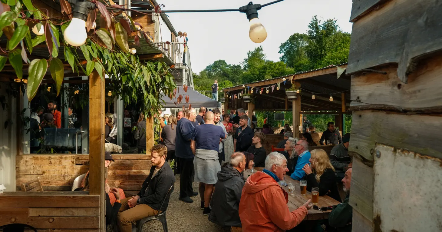 People gathering at a Stroud community event